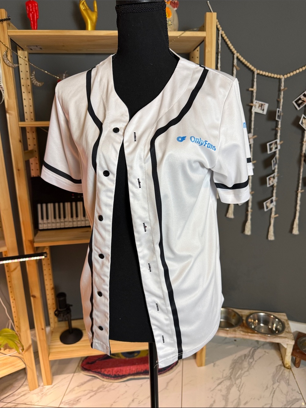 Men’s White Baseball Jersey with Black Trim